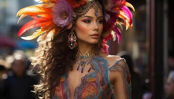 ai gerado jovem mulheres dentro tradicional roupas, exibindo beleza e elegância gerado de ai foto