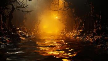 ai gerado misterioso outono floresta reflete tranquilo beleza dentro natureza crepúsculo gerado de ai foto