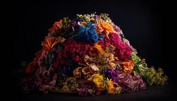 ai gerado uma lindo ramalhete do multi colori flores dentro uma roxa vaso gerado de ai foto