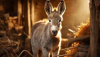 ai gerado fofa asno e bode pastar dentro a rural Prado gerado de ai foto