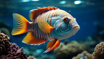 ai gerado vibrante palhaço peixe natação dentro lindo embaixo da agua recife gerado de ai foto