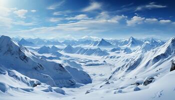 ai gerado montanha pico coberto dentro neve, uma tranquilo inverno aventura gerado de ai foto
