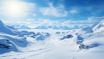 ai gerado inverno montanha aventura esquiar em congeladas encostas, cercado de tirar o fôlego beleza gerado de ai foto