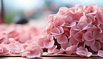 ai gerado frescor e beleza dentro natureza uma vibrante Rosa flor pétala gerado de ai foto