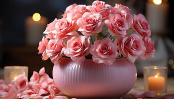 ai gerado romântico luz de velas aumenta a elegância do a floral arranjo gerado de ai foto