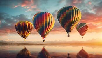 ai gerado quente ar balão vôo dentro multi colori céu, ao ar livre aventura gerado de ai foto