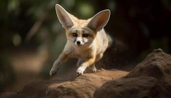 ai gerado fofa cachorro jogando dentro grama, olhando às Câmera, ao ar livre gerado de ai foto