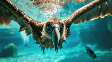 ai gerado Hilário embaixo da agua cena abutre dentro piscina tocam profundo mergulho Ação, ai gerado. foto