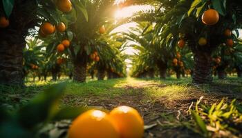 ai gerado fresco citrino fruta em uma verde árvore ramo gerado de ai foto