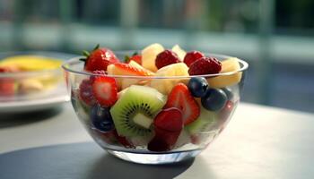 ai gerado frescor e saudável comendo dentro uma gourmet salada gerado de ai foto