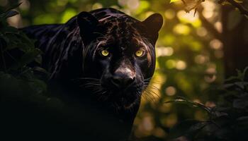 ai gerado fofa felino olhando às Câmera dentro verde floresta gerado de ai foto