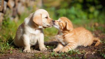 ai gerado fofa cachorro ternamente Beijos adorável gatinho. ai gerado. foto