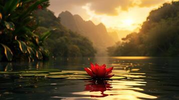 ai gerado uma popular atração dentro a tropical selva, apresentando uma sereno lago cercado de exuberante vegetação, ai gerado foto