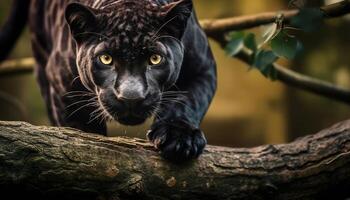 ai gerado fofa felino gatinho sentado em árvore ramo gerado de ai foto