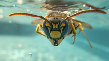 ai gerado Hilário embaixo da agua cena vespa dentro piscina tocam profundo mergulho Ação, ai gerado. foto