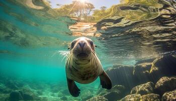 ai gerado majestoso mar tartaruga natação dentro lindo embaixo da agua recife gerado de ai foto