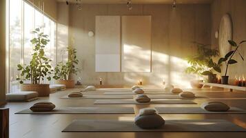 ai gerado tranquilo ioga estúdio serenidade calmante música incenso atenção e fluido movimentos foto