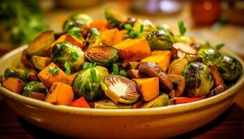 ai gerado saudável comendo fresco vegetariano salada com grelhado legumes gerado de ai foto