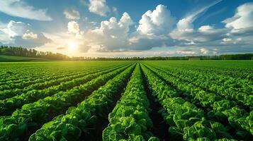 ai gerado orgânico fresco brócolis campo limpar \ limpo céu com nuvens foto