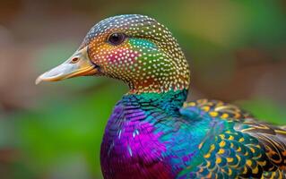 ai gerado brilhando Pato cercado de flores foto