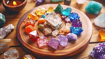 minerais, cristais, semi precioso pedras preciosas, Magia ainda vida para cristal energia cura, esotérico ritual, feitiçaria, espiritual prática, meditação, reiki foto