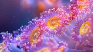 ai gerado uma delicado dança do coral pólipos banhado dentro uma macio, iluminado pelo sol brilho. generativo ai. foto