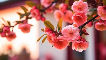 ai gerado a vibrante Rosa cereja flores decorar a primavera jardim gerado de ai foto