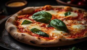 ai gerado frescor e gourmet italiano cultura cozido para dentro caseiro margherita pizza gerado de ai foto