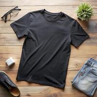 ai gerado casual Preto camiseta brincar foto