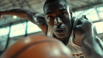 ai gerado basquetebol jogador sobe para layup cercado de torcendo companheiros de equipe foto