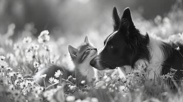 ai gerado castanho gatinho e collie uma iluminado pelo sol prados puro e concurso conexão foto