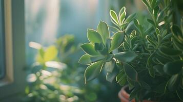 ai gerado vibrante verde suculento plantar capturado dentro intrincado detalhe debaixo suave natural luz foto
