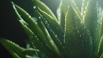 ai gerado suculento plantar brilha com água gotas debaixo suave natural luz macro lente revela intrincado texturas foto