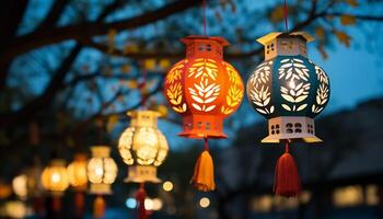 ai gerado tradicional chinês lanternas iluminar a noite, simbolizando espiritualidade e cultura gerado de ai foto