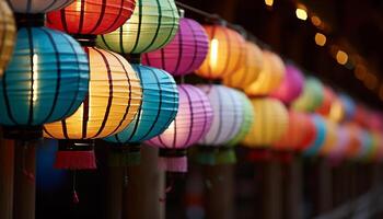 ai gerado chinês lanternas iluminar a noite, a comemorar tradicional cultura e religião gerado de ai foto
