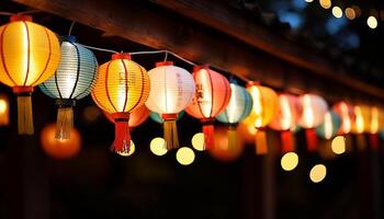ai gerado chinês lanternas iluminar a noite, a comemorar vibrante cultura e tradição gerado de ai foto