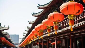ai gerado chinês lanternas iluminar a noite, a comemorar antigo tradições e culturas gerado de ai foto