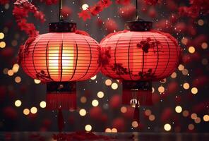 ai gerado brilhando lanternas iluminar noite, simbolizando celebração dentro chinês cultura gerado de ai foto