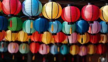 ai gerado vibrante chinês lanternas iluminar noite, exibindo diverso cultural tradições gerado de ai foto