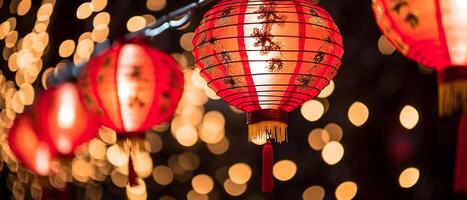 ai gerado chinês lanternas iluminar a noite, a comemorar tradicional festivais gerado de ai foto