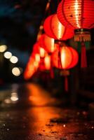 ai gerado brilhando lanternas iluminar a noite, a comemorar chinês cultura gerado de ai foto