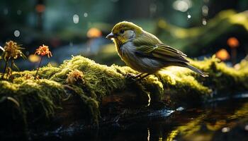 ai gerado amarelo tit empoleirar-se em filial, beleza dentro natureza gerado de ai foto