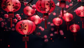 ai gerado chinês lanternas iluminar a noite, simbolizando prosperidade e sorte gerado de ai foto