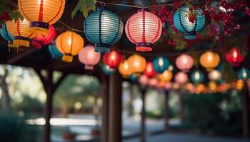 ai gerado chinês lanternas iluminar a noite, simbolizando vibrante tradições e culturas gerado de ai foto