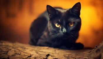 ai gerado fofa gatinho com amarelo olhos encarando ao ar livre gerado de ai foto