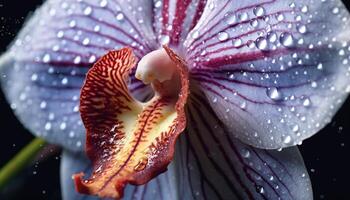 ai gerado roxa orquídea pétala, molhado com orvalho, dentro natureza gerado de ai foto