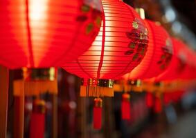 ai gerado chinês lanternas iluminar a noite, simbolizando vibrante cultura e prosperidade gerado de ai foto