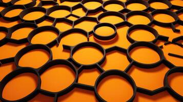 ai gerado dinâmico laranja construção prato adornado com negrito Preto círculos, uma vibrante industrial declaração. ai gerado. foto