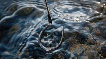 ai gerado fechar-se tiro captura uma peixe gancho embaixo da agua, a intrigante vislumbre para dentro a mundo do pescaria. ai gerado. foto