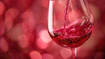ai gerado fechar-se do vermelho vinho elegantemente derramando para dentro uma vinho vidro, capturando a rico matiz e textura. ai gerado. foto